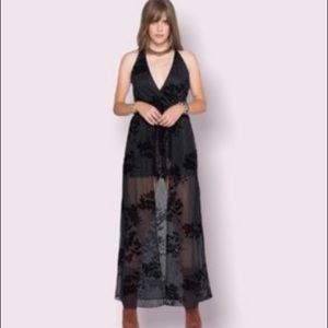 Band of Gypsies Flocked Lace Walkthrough Romper in Black